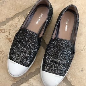 Miu miu glitter no lace slip on sneakers
